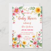ピンクカラフルと黄色の赤ちゃんシャワーのフローラ 招待状 (正面)