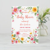 ピンクカラフルと黄色の赤ちゃんシャワーのフローラ 招待状 (スタンド正面)