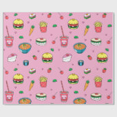 ピンクカラフルに可愛いフードパターン ラッピングペーパー (フラット)