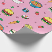 ピンクカラフルに可愛いフードパターン ラッピングペーパー (角)