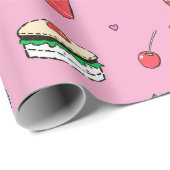 ピンクカラフルに可愛いフードパターン ラッピングペーパー (ロールコーナー)