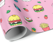 ピンクカラフルに可愛いフードパターン ラッピングペーパー (ロールコーナー)