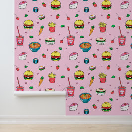 ピンクカラフルに可愛いフードパターン 壁紙