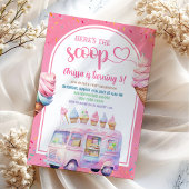 ピンクカラフルのアイスクリームトラックはこちらスクープ 招待状