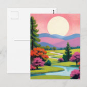 ピンクカラフルのアートランドスケープ ポストカード (正面/裏面)