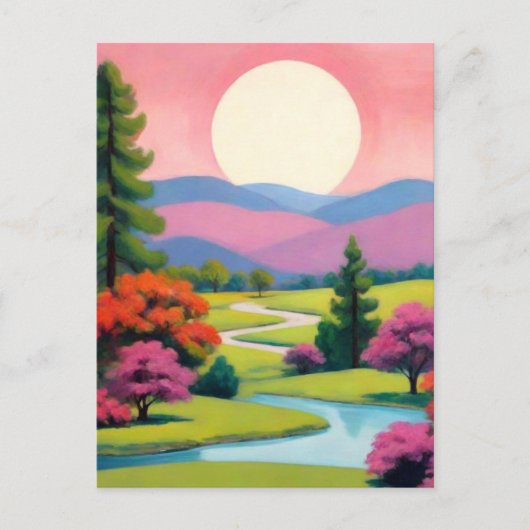 ピンクカラフルのアートランドスケープ ポストカード (正面)