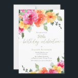 ピンクカラフルのオレンジ色の牡丹50th誕生日パーティー 招待状<br><div class="desc">このデザインの高度なカスタマイズを行うには、上記の「デザインツールを使用して編集」ボタンを選択するだけ！</div>