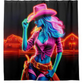 ピンクカラフルのカウボーイハットアートを持つ西部の少女 シャワーカーテン (正面)