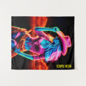 ピンクカラフルのカウボーイハットアートを持つ西部の少女 タペストリー (正面(横))