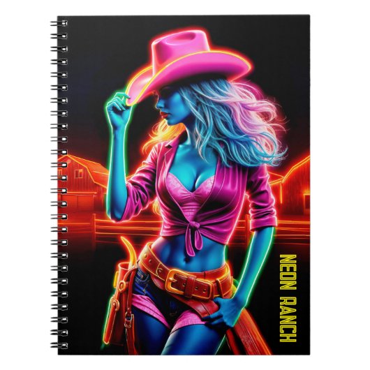 ピンクカラフルのカウボーイハットアートを持つ西部の少女 ノートブック (正面)