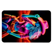 ピンクカラフルのカウボーイハットアートを持つ西部の少女 マグネット (横)