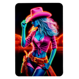 ピンクカラフルのカウボーイハットアートを持つ西部の少女 マグネット