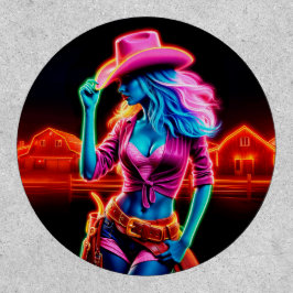 ピンクカラフルのカウボーイハットアートを持つ西部の少女 ワッペン