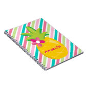 ピンクカラフルのストライプ黄色パイナップル ノートブック (右側)