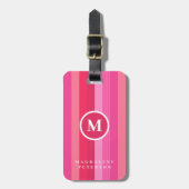 ピンクカラフルのストライプ |名前イニシャル ラゲッジタグ (正面縦)