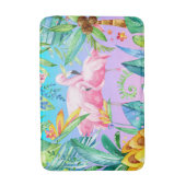 ピンクカラフルのフラミンゴを持つ熱帯ジャングル バスマット (正面縦)