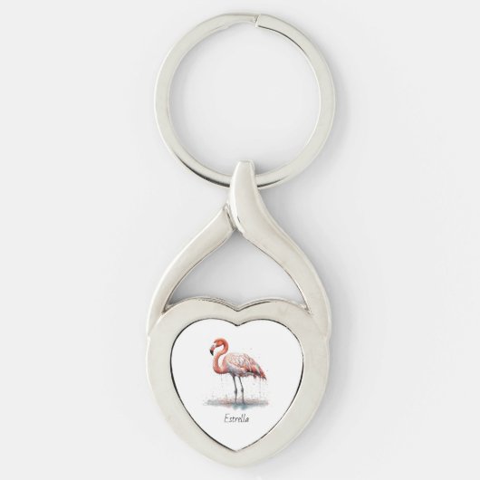 ピンクカラフルのフラミンゴ、カスタマイズ可能 キーホルダー (正面)