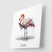 ピンクカラフルのフラミンゴ、カスタマイズ可能 スクエア壁時計 (傾斜)