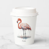 ピンクカラフルのフラミンゴ、カスタマイズ可能 紙コップ (正面)