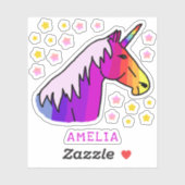 ピンクカラフルのユニコーンと星の名前キッズシール シール (シート)