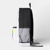 ピンクカラフルの円を持つ三角形文字 プリントバックパック (右)