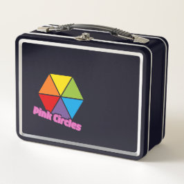 ピンクカラフルの円を持つ三角形文字 メタルランチボックス