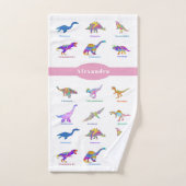 ピンクカラフルの名前の恐竜 バスタオルセット (ハンドタオル)