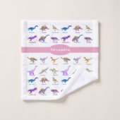 ピンクカラフルの名前の恐竜 バスタオルセット (ウォッシュタオル)