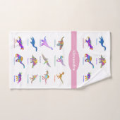 ピンクカラフルの名前の恐竜 バスタオルセット (ハンドタオル)