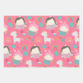 ピンクカラフルの妖精とレインボーパターン ラッピングペーパーシート (正面3)