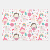 ピンクカラフルの妖精とレインボーパターン ラッピングペーパーシート (正面)