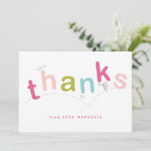 ピンクカラフルの子ども サンキューカード (スタンド正面)