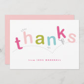 ピンクカラフルの子ども サンキューカード (正面/裏面)