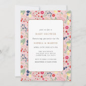 ピンクカラフルの小さな野花枠赤ちゃんシャワー 招待状 (正面)