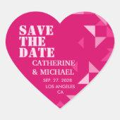 ピンクカラフルの幾何学的な結婚式の日付を保存 ハートシール (正面)