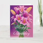 ピンクカラフルの春タイガーライズイン花瓶誕生日 カード (正面)