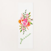 ピンクカラフルの水彩フローラアーパーソナライズされたト ヨガマット (正面)