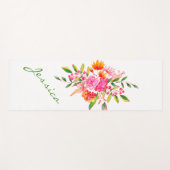 ピンクカラフルの水彩フローラアーパーソナライズされたト ヨガマット (正面(横))