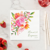 ピンクカラフルの水色フローラカスタムウェディング スタンダードランチョンナプキン (インサイチュ)