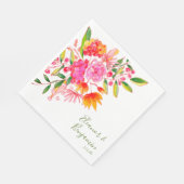 ピンクカラフルの水色フローラカスタムウェディング スタンダードランチョンナプキン (角)