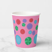 ピンクカラフルの紙カップの装飾水玉模様 紙コップ (正面)