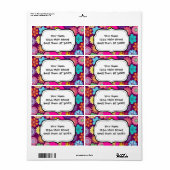 ピンクカラフルの紫の花を飾った神秘的なユニコーン ラベル (フルシート)