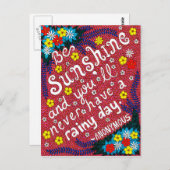 ピンクカラフルの花タイポグラフィ楽観主義引用文 ポストカード (正面/裏面)