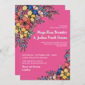 ピンクカラフルの花春サ結婚マー 招待状 (正面/裏面)