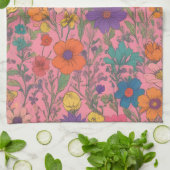 ピンクカラフルの花柄 キッチンタオル (折り畳み)