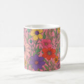 ピンクカラフルの花柄 コーヒーマグカップ (正面右)