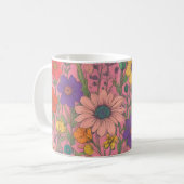 ピンクカラフルの花柄 コーヒーマグカップ (正面左)