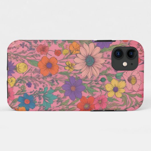 ピンクカラフルの花柄 Case-Mate iPhoneケース (裏面(横))