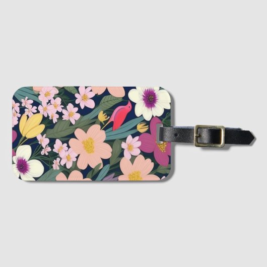 ピンクカラフルの花 ラゲッジタグ (正面横)