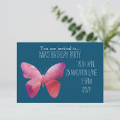 ピンクカラフルの蝶の女の子の誕生日パーティー 招待状 (スタンド正面)